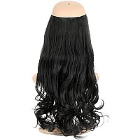 Elaine 16 Short Wire Hair Extensions Synthetic 375 Oz Curly Wavy Invisible Transparent Headband Adjustable Size No Clip Hairpieces For Women Girls (Jet Black -120, 16 Inch)