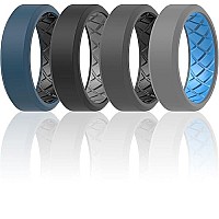 Thunderfit Men Silicone Wedding Rings, Breathable Pattern Wedding Bands - 8Mm Width, 22Mm Thick (Grey A-Black, Black-Dark Blue D, Black-Grey B, Sky Blue E-Grey A - Size 65-7 (173Mm))