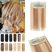 S-Noilite Clip In Hair Extensions For Short Hair 100% Real Human Hair 1Pcs 2 Clips Balayage Clip In Hairpieces For Women With Thinning Hair Add Hair Volume 8G 4Inch-Golden Brownbleach Blonde