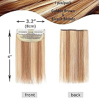 S-Noilite Clip In Hair Extensions For Short Hair 100% Real Human Hair 1Pcs 2 Clips Balayage Clip In Hairpieces For Women With Thinning Hair Add Hair Volume 8G 4Inch-Golden Brownbleach Blonde