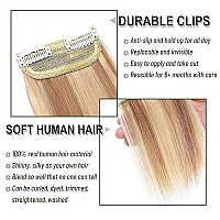 S-Noilite Clip In Hair Extensions For Short Hair 100% Real Human Hair 1Pcs 2 Clips Balayage Clip In Hairpieces For Women With Thinning Hair Add Hair Volume 8G 4Inch-Golden Brownbleach Blonde