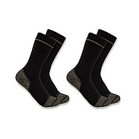 Carhartt Mens Midweight Cotton Blend Steel Toe Sock 2 Pack, Black, Large