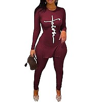 Mrskoala Womens Two Piece Outfits Fall Sets Sweatsuits Loungewear Workout Matching Tracksuit Winerered M