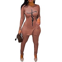 Mrskoala Womens Two Piece Outfits Fall Sets Sweatsuits Loungewear Workout Matching Tracksuit Brwon Xxl