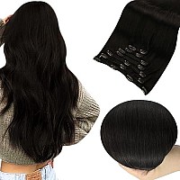 Full Shine Black Clip In Hair Extensions 80 Grams Black Hair Extensions Clip Ins Human Hair 7 Pcs Double Weft Clip In Straight Hair For Women Thick Ends Clip In Natural Hair 12 Inch