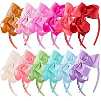 Siquk 12 Pieces Bow Headbands For Girls Headband With Bow Ribbon Headband Hair Bows Headband Boutique Grosgrain Bow Headband, 12 Colors