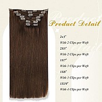 Full Shine Clip In Extensions Brown Human Light Chocolate Brown Color 4 Double Weft Clip In Human Hair Extensions Brown Straight Hair 120 Grams 7 Pcs Invisible Hair Extension Clip Ins 22 Inch