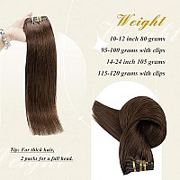 Full Shine Clip In Extensions Brown Human Light Chocolate Brown Color 4 Double Weft Clip In Human Hair Extensions Brown Straight Hair 120 Grams 7 Pcs Invisible Hair Extension Clip Ins 22 Inch