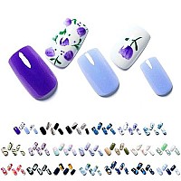 Press On Nails Medium Short Square Glamermaid, Lavender Purple Fake Nails With Design Flower Haze Blue Acrylic False Nail Kits Stick Glue On Nails Sets For Women Reusable Full Cover Gel Nails 24Pcs