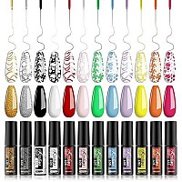 Kredioo Gel Polish Nail Liner Art 12 Colors Soak Off Golden Silver Neon Nails Polishes Thin Brush Nail Art Paint Lines Gift Pakcage Salon Quality