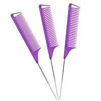 Rat Tail Combs Teasing Comb:3Pack Rat Tail Combs Set,Hair Stylists Styling Comb,Long Steel Pin Rat Tail Teasing Comb,Parting Combs For Women Great For All Hair Types(Purple)