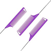 Rat Tail Combs Teasing Comb:3Pack Rat Tail Combs Set,Hair Stylists Styling Comb,Long Steel Pin Rat Tail Teasing Comb,Parting Combs For Women Great For All Hair Types(Purple)