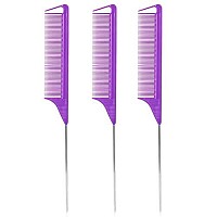 Rat Tail Combs Teasing Comb:3Pack Rat Tail Combs Set,Hair Stylists Styling Comb,Long Steel Pin Rat Tail Teasing Comb,Parting Combs For Women Great For All Hair Types(Purple)