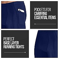 Compressionz Mens Compression Pants Base Layer Running Tights Mens Leggings For Sports (Navy Wpockets, 3Xl)