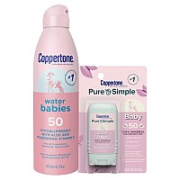 Coppertone Waterbabies Sunscreen Spray, Spf 50 Baby Sunscreen, Spray On 6 Oz And Pure Simple Stick, 50, 049