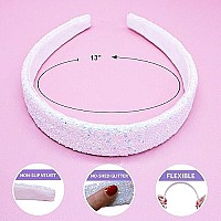 Frog Sac Glitter Headbands For Girls, White Headband For Little Girl Hair Accessories, Sparkly Wide Hair Bands For Kids, Cute Fashion Alice Head Band For Children, Thick Sparkle Bling Child Hairband