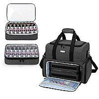 Bafaso Nail Polish Organizer Holds 80 Bottles (15Ml - 05 Floz) And A Uv Nail Lamp, Nail Polish Case With 2 Removable Pouches And Manicure Tools Storage Sections (Patented), Black