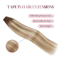 Sixstarhair Tape In Hair Extensions Rooted Brown Fading To Ash Brown Mixed With Blonde Hair Extensions Ombre Blonde Remy Human Hair Extensions 20 Pieces Color R3-8P613 22Inch]