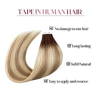 Sixstarhair Tape In Hair Extensions Rooted Brown Fading To Ash Brown Mixed With Blonde Hair Extensions Ombre Blonde Remy Human Hair Extensions 20 Pieces Color R3-8P613 22Inch]