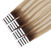 Sixstarhair Tape In Hair Extensions Rooted Brown Fading To Ash Brown Mixed With Blonde Hair Extensions Ombre Blonde Remy Human Hair Extensions 20 Pieces Color R3-8P613 22Inch]