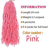 Soft Locs Crochet Hair 24 Inch 6 Packs Faux Locs Pink Pre Looped Braids Butterfly Locs Synthetic Crochet Hair Dreadlocks Hair Extensions (24 Inch Pink)