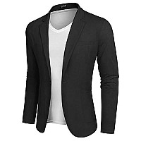 Coofandy Mens Casual Sport Coat Regular Fit Lightweight Linen Blazer Jacket Stylish One Button Suit Jackets Black