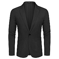 Coofandy Mens Casual Sport Coat Regular Fit Lightweight Linen Blazer Jacket Stylish One Button Suit Jackets Black