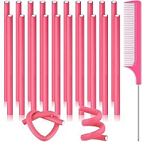 20 Pieces Flexible Curling Rods Twist Foam Hair Rollers Soft Foam No Heat Hair Rods Rollers Curlers And Steel Pintail Comb Rat Tail Comb For Women Girls Long And Short Hair (Dark Pink,031 X 94 Inch)