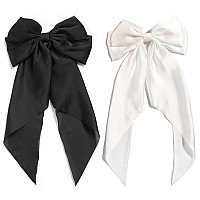 SUSULU Black Hair Bows for Women,Big White Bows for girls Hair Satin Hair Bow clips Barrettes 2pc Large Hair Ribbons Oversized Long-tail cute Aesthetic Hair Accessories christmas Birthday gifts