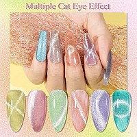 Mizhse Crystal Cat Eye Gel Polish Kits Magnetic Nail Polish 12 Pcs, Summer Green Blue Diamond Jelly Magnet Sheer Cateye Gel For Nail Art Salon Manicure Set