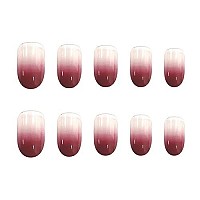 Foccna Red Almond Fake Nails Medium Length-Press On Nails Gradient False Nails Full Cover False Nail - Tips 24 Pcsa