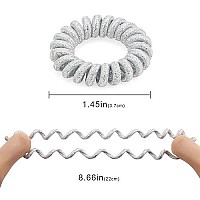 Spiral Hair Ties (Glitter Silver,12 Pcs), Coil Hair Ties For Thick Hair, Ponytail Holder Hair Ties For Women , No Crease Hair Ties, Phone Cord Hair Ties For All Hair Types With Plastic Spiral