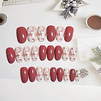 Foccna Press On Nails Medium Lengtht Fake Nails Tips-Red Almond Acrylic False Nails Art For Women And Girls (24Pcs)