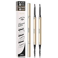 Docolor 3Pcs Duo Eyebrow Brush, Professional Eye Makeup Tool, Eyeshadow Brush And Spoolie Brush Black