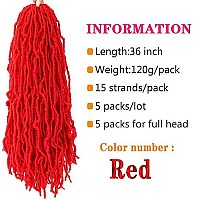 Soft Locs Crochet Hair 36 Inch 5 Packs Red Long Pre Looped Braids Faux Locs Synthetic Crochet Hair Dreadlocks Hair Extensions (36 Inch 5 Packs Red)