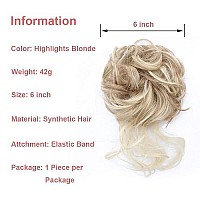 Messy Bun Hair Piece Tousled Updo Hair Buns Extension Elastic Hair Band Hair Pieces Curly Hair Bun Scrunchie For Women (Highlights Blonde)