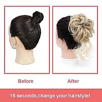 Messy Bun Hair Piece Tousled Updo Hair Buns Extension Elastic Hair Band Hair Pieces Curly Hair Bun Scrunchie For Women (Highlights Blonde)