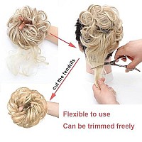 Messy Bun Hair Piece Tousled Updo Hair Buns Extension Elastic Hair Band Hair Pieces Curly Hair Bun Scrunchie For Women (Highlights Blonde)