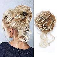 Kethbe Messy Bun Hair Piece Tousled Updo Hair Buns Extension Elastic Hair Band Hair Pieces Curly Hair Bun Scrunchie For Women (Light Brown Mix Bleach Blonde)