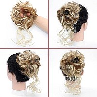 Kethbe Messy Bun Hair Piece Tousled Updo Hair Buns Extension Elastic Hair Band Hair Pieces Curly Hair Bun Scrunchie For Women (Light Brown Mix Bleach Blonde)