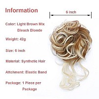 Kethbe Messy Bun Hair Piece Tousled Updo Hair Buns Extension Elastic Hair Band Hair Pieces Curly Hair Bun Scrunchie For Women (Light Brown Mix Bleach Blonde)