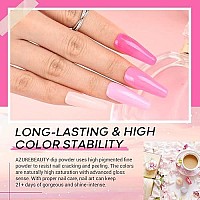 Azurebeauty Pink Dip Powder Nail Set, 6 Colors Lighthot Pink Cherry Blossom Matteglossy Shades Dipping Powder Starter Kit, French Nail Art Manicure Diy Salon, No Need Nail Lamp Cured