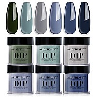 Azurebeauty Dip Powder Nail Set Blue Sage Green Grey Shades, All Seasons 6 Colors Dipping Powder Starter Kit French Nail Art Manicure Diy Salon Gifts For Women, No Need Nail Lamp Cured