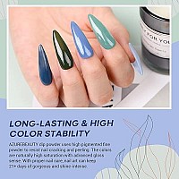 Azurebeauty Dip Powder Nail Set Blue Sage Green Grey Shades, All Seasons 6 Colors Dipping Powder Starter Kit French Nail Art Manicure Diy Salon Gifts For Women, No Need Nail Lamp Cured