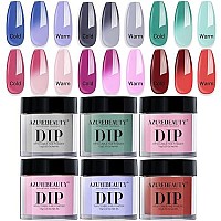 Azurebeauty Dip Powder Nail Set Color Changing, Blue Green Pink Red Grey 6 Pcs Trend Ombre Cold Warm Temperature Mood Dipping Powder French Nail Art Manicure Diy Salon Gifts, No Need Nail Lamp Cured