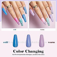 Azurebeauty Dip Powder Nail Set Color Changing, Blue Green Pink Red Grey 6 Pcs Trend Ombre Cold Warm Temperature Mood Dipping Powder French Nail Art Manicure Diy Salon Gifts, No Need Nail Lamp Cured