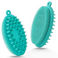 Exfoliating Silicone Body Scrubber, Upgrade All In One Bath Shampoo Brush, Gentle Spa Massage Bristles For Use In Shower, Head Scrubber, Scalp Massager Brush For Wet And Dry, Silicone Loofah (Green)