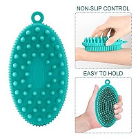 Exfoliating Silicone Body Scrubber, Upgrade All In One Bath Shampoo Brush, Gentle Spa Massage Bristles For Use In Shower, Head Scrubber, Scalp Massager Brush For Wet And Dry, Silicone Loofah (Green)