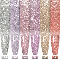 Mizhse Reflective Base Nail Polish Gel 10Ml, 2 In 1 Glitter Shiny Rubber Base Coat Nail Art Soak Off Shimmery Manicure Set For Home Salon 6 Pcs