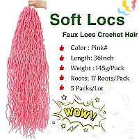 Pink Soft Locs 36 Inch Crochet Hair 5Packs Faux Locs Crochet Braids Hair Pre Looped Synthetic Curly Soft Faux Locs Hair Extension Goddess Locs Crochet Braids (36 Inch (Pack Of 5), Pink)